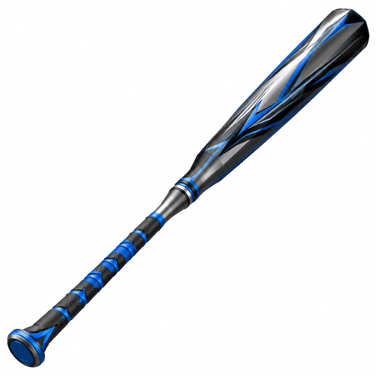 Bate de béisbol ligero azul y negro con diseño ergonómico, 86 cm