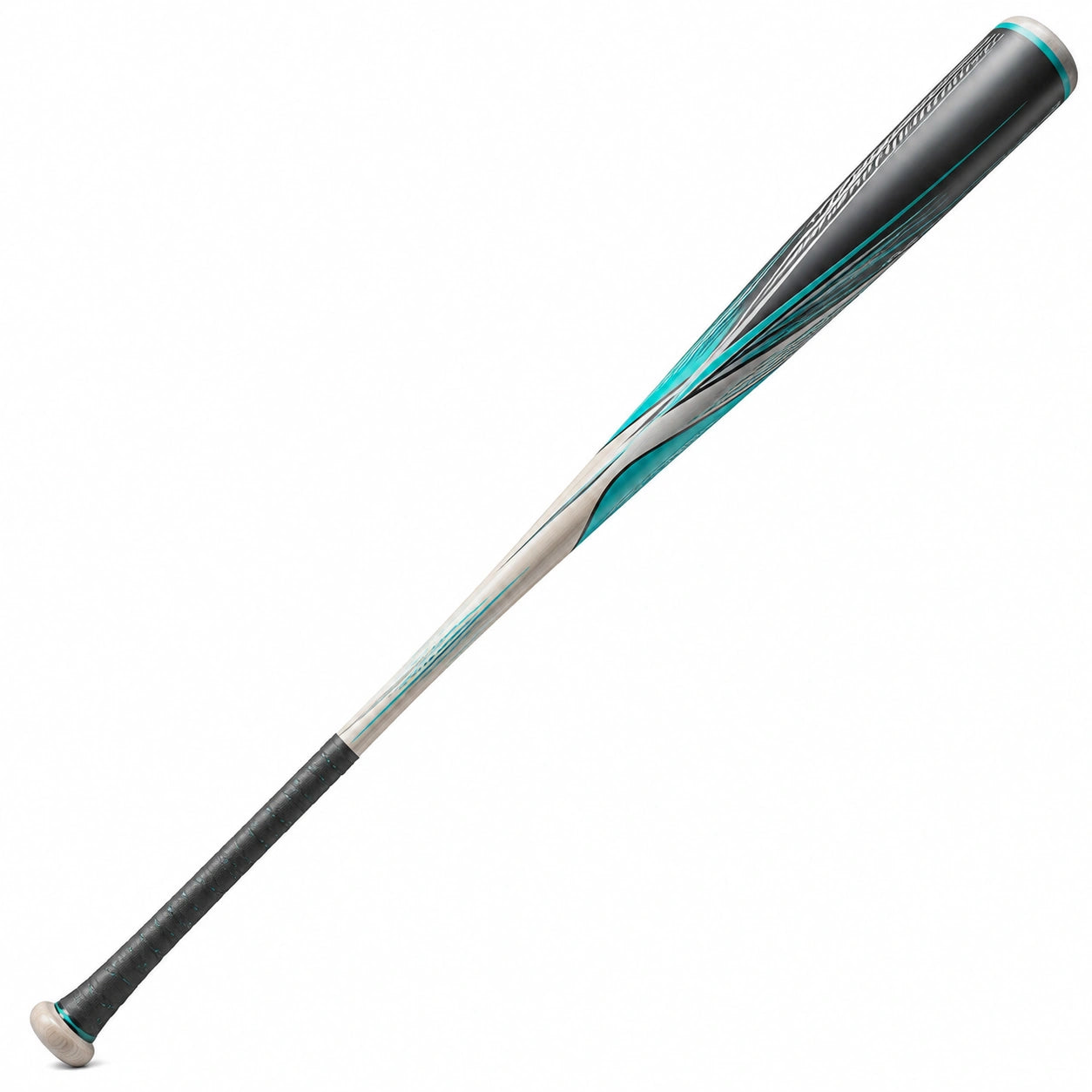 Bate de béisbol de aluminio negro, plateado y turquesa profesional