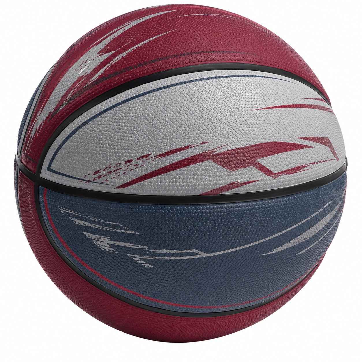 Balón de baloncesto para exterior rojo, azul y gris