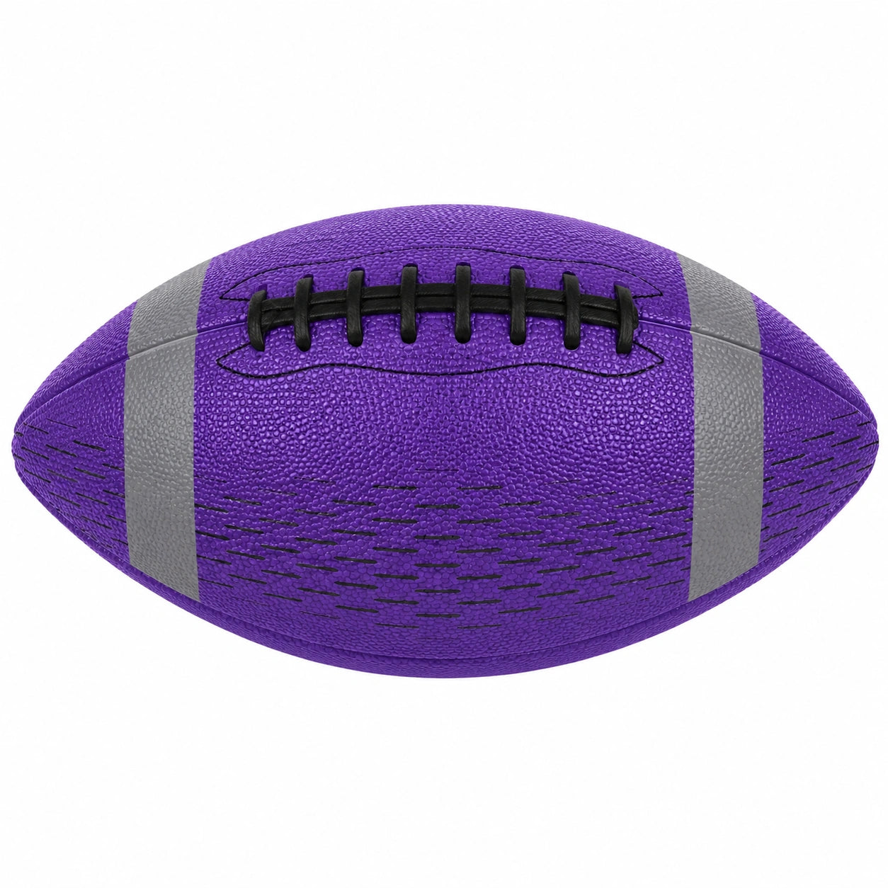 Balón de fútbol americano púrpura con bandas de agarre y costuras reforzadas
